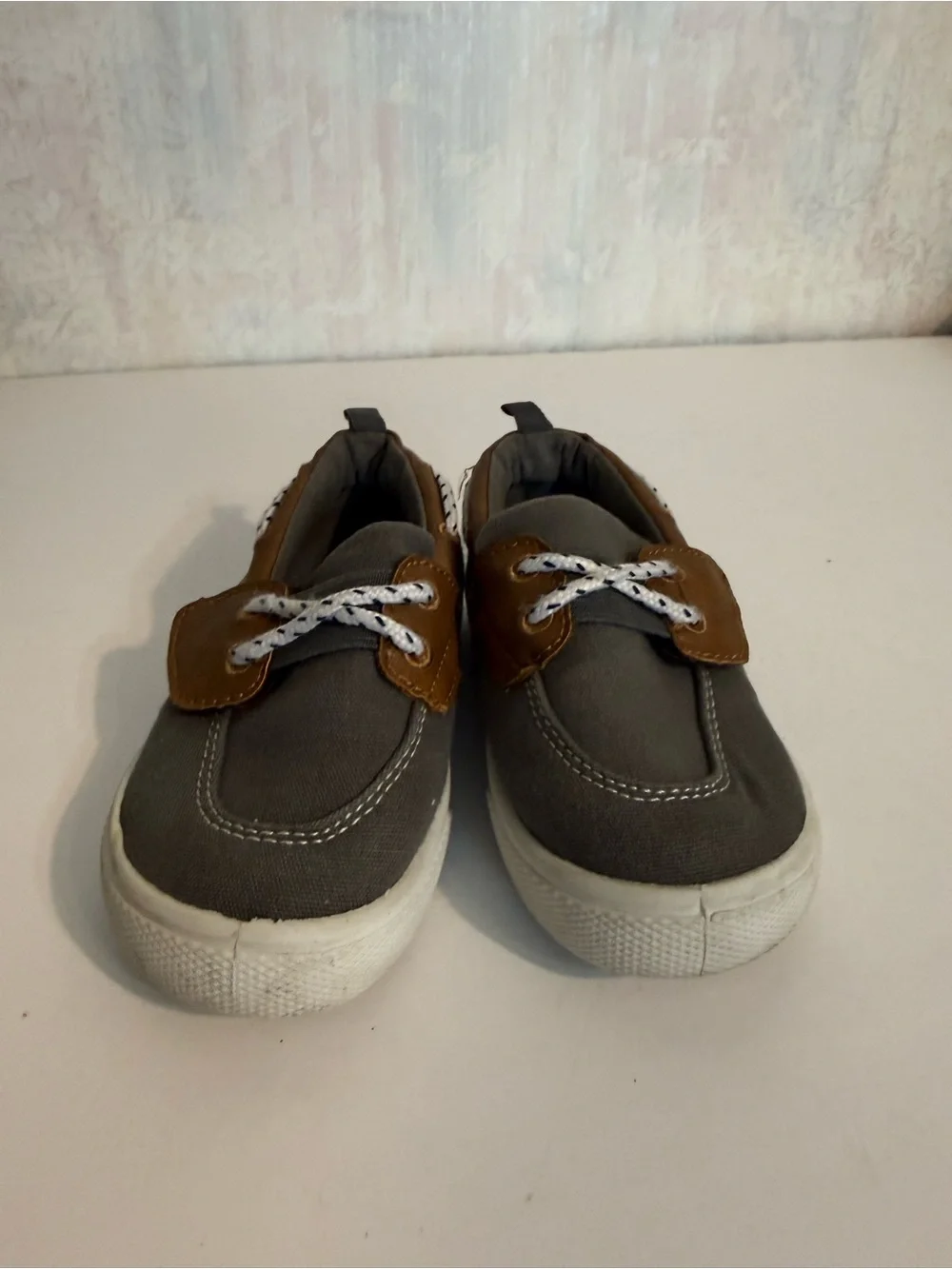Carter's Gray Canvas Kids Sneakers with Brown Accents, Hook and Loop Closure 8